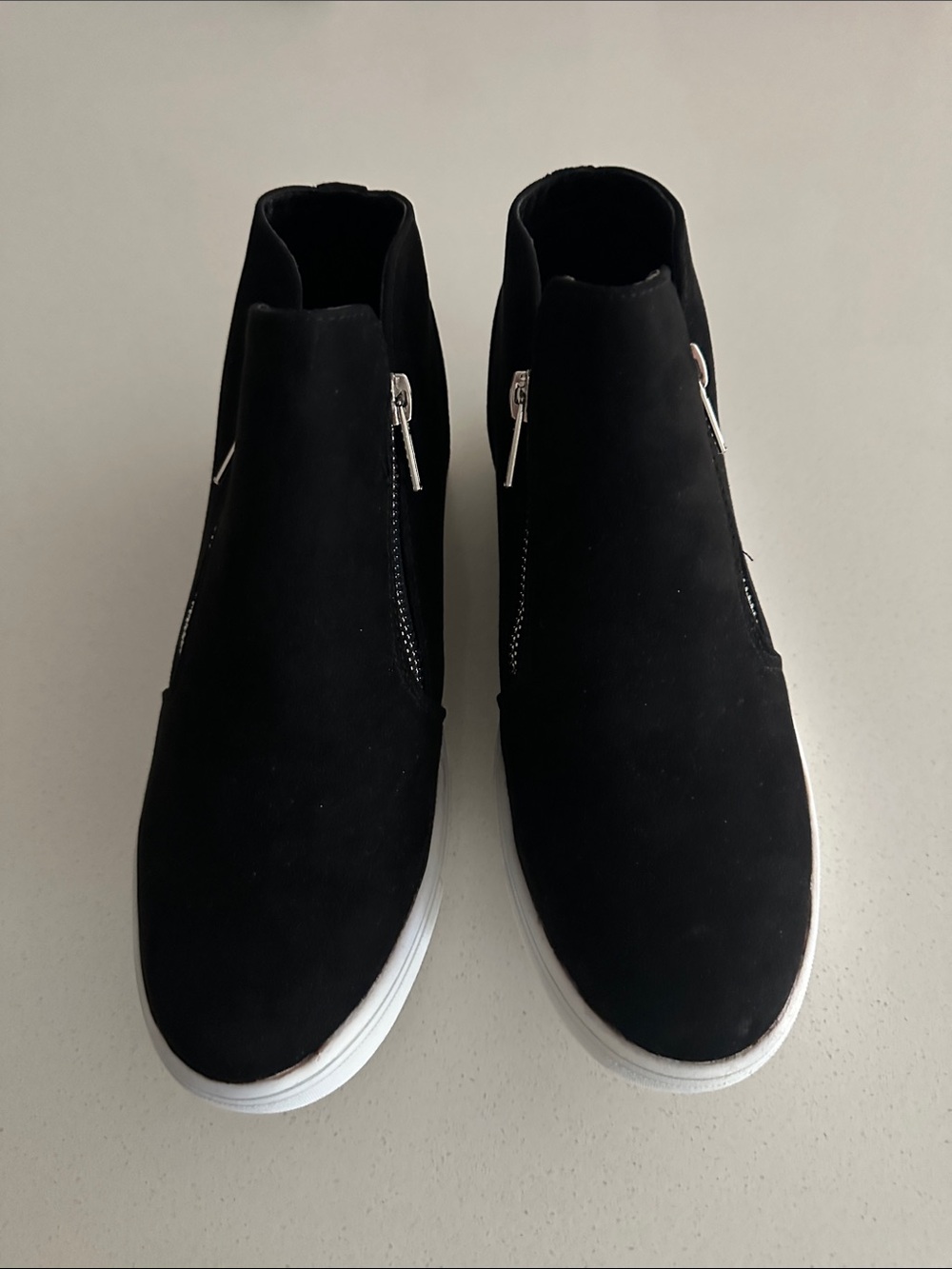 Women’s Black Wedge Sneakers with Side Zippers